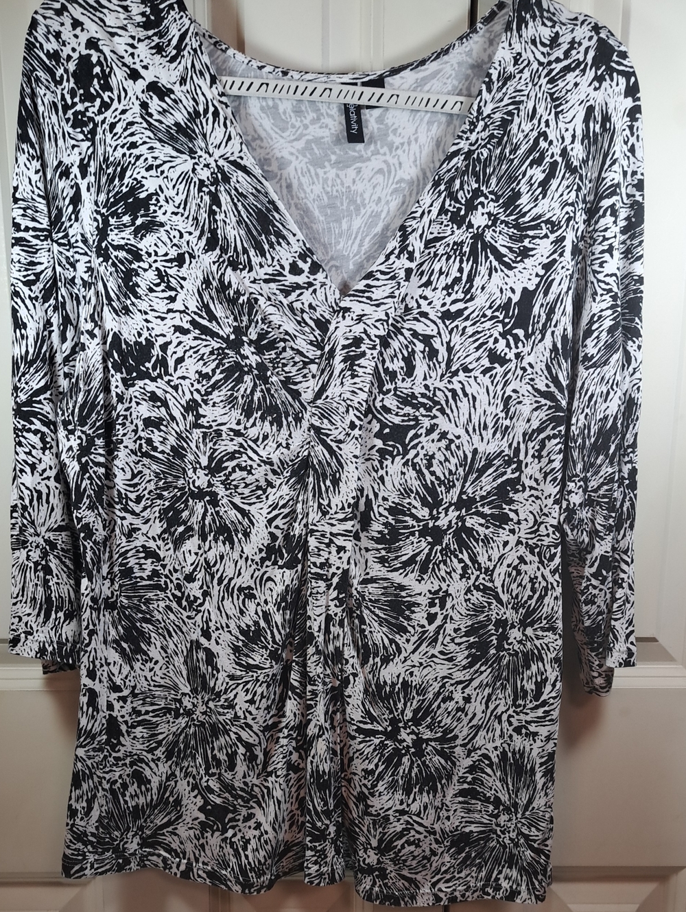 Relativity Black & White Floral Faux-Wrap Tunic